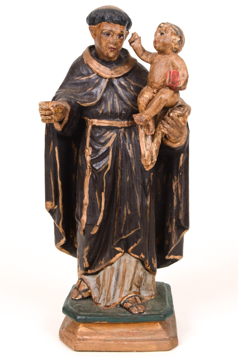 Escultura sacra antiga de Santo Antônio com o Menino Jesus